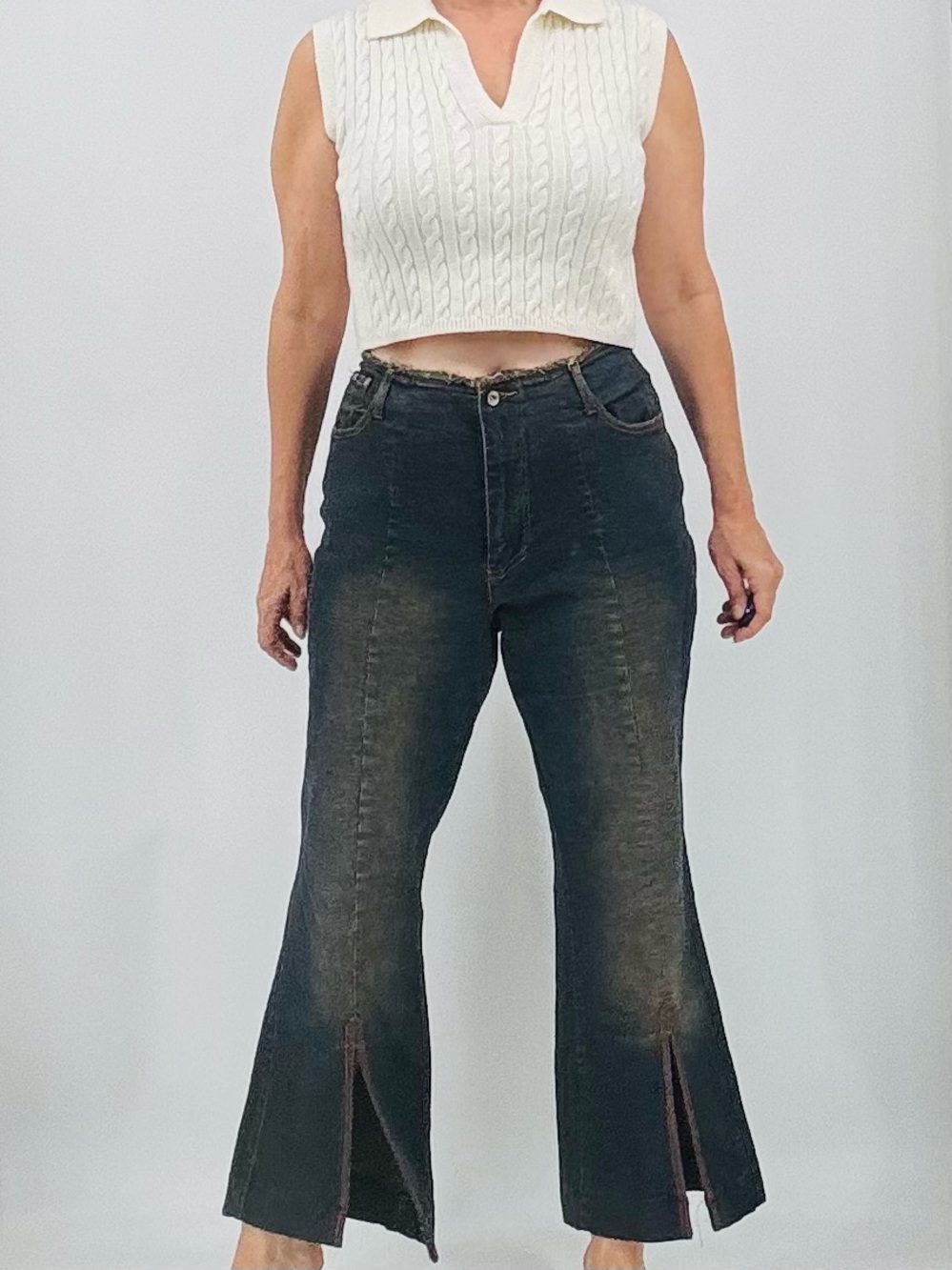 Revolt Jeans Vintage Y2K Indie Sleaze Leather Split Hem Boho Cropped Jeans